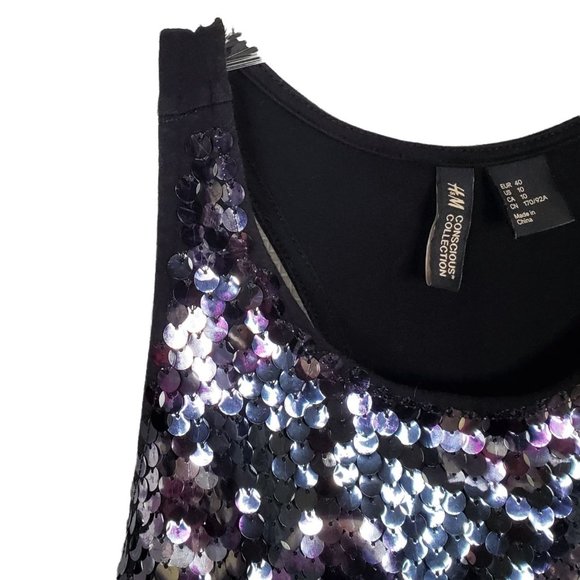 H&M Conscious Collection Size 10 Dress Mini Racerback Knit Purple Sequin Bodycon - Picture 4 of 7